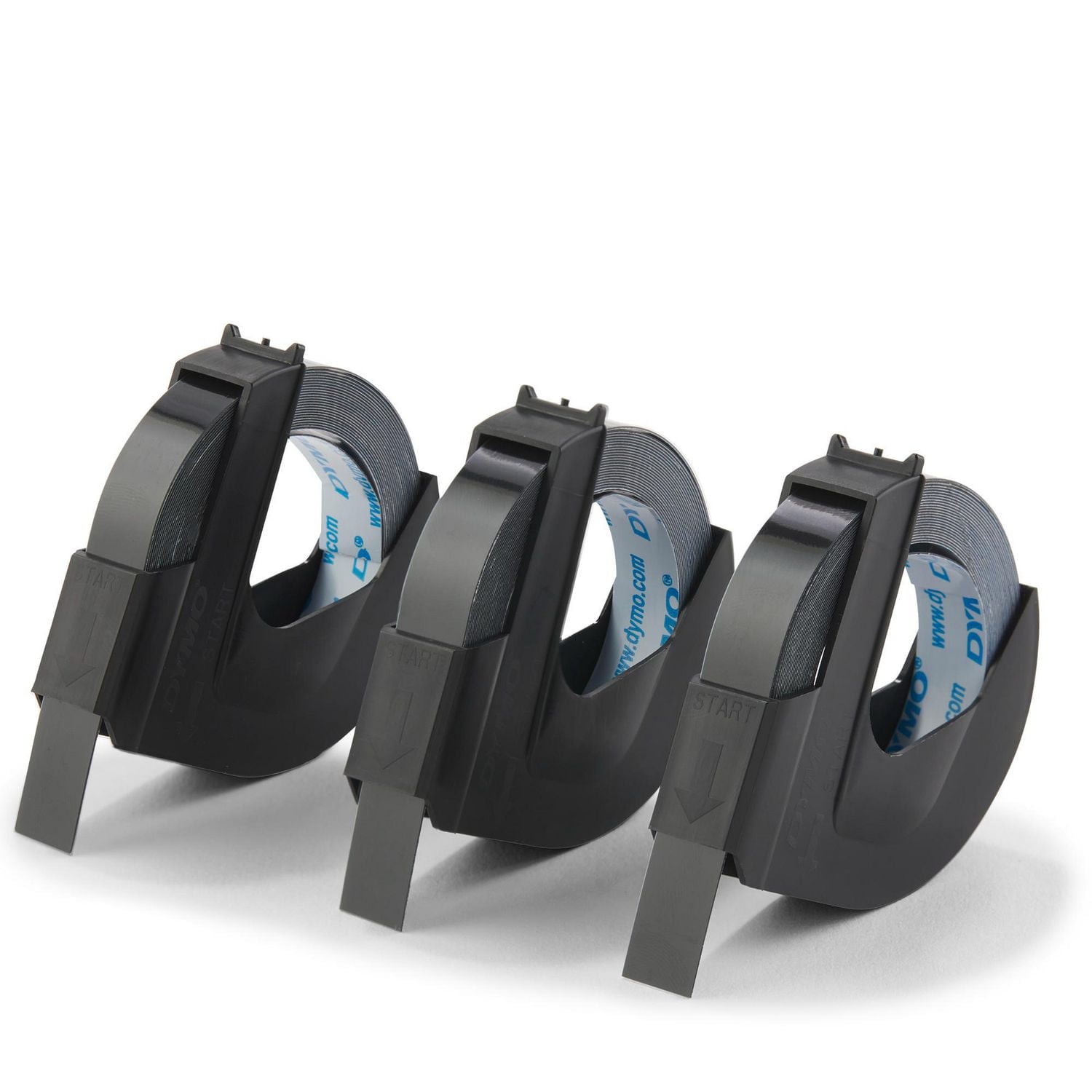 DYMO Self-Adhesive Embossing Labels, White Print on Black Tape, 3/8" x 9.8-Foot Roll, 3 Count