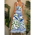 thumbnail image 3 of Womens Printed Skirt Outfits Floral Halter Crop Top A Line Maxi Skirt Casual Going Out Sets Blue XL, 3 of 6