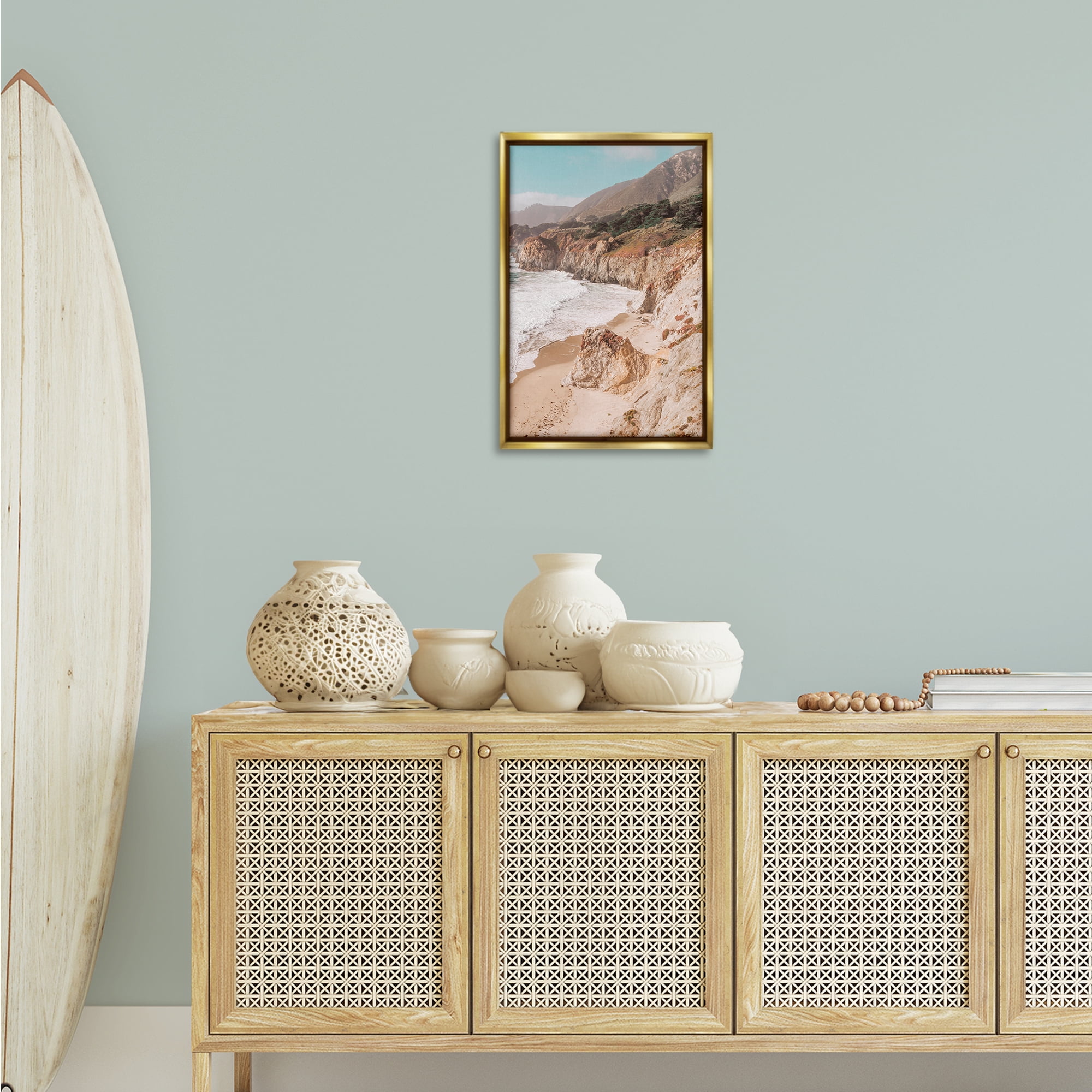Stupell Industries Rocky Ocean Cove Landscape & Nature Photography Gold Floater Framed Canvas Art Print Wall Art, 17 x 25