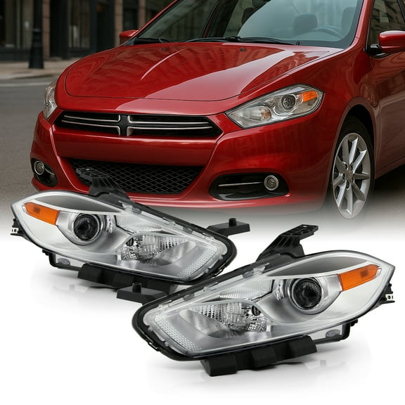 AKKON - Fits 2013-2016 Dodge Dart [Halogen Type] Projector Chrome Headlights Pair Driver Left Passenger Right w/ Chrome Bezel
