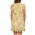 thumbnail image 3 of Vestido de gasa floral con volantes y cuello en V, sin mangas, con lazo, por encima de la rodilla, corte A, XL, amarillo claro, 3 of 6