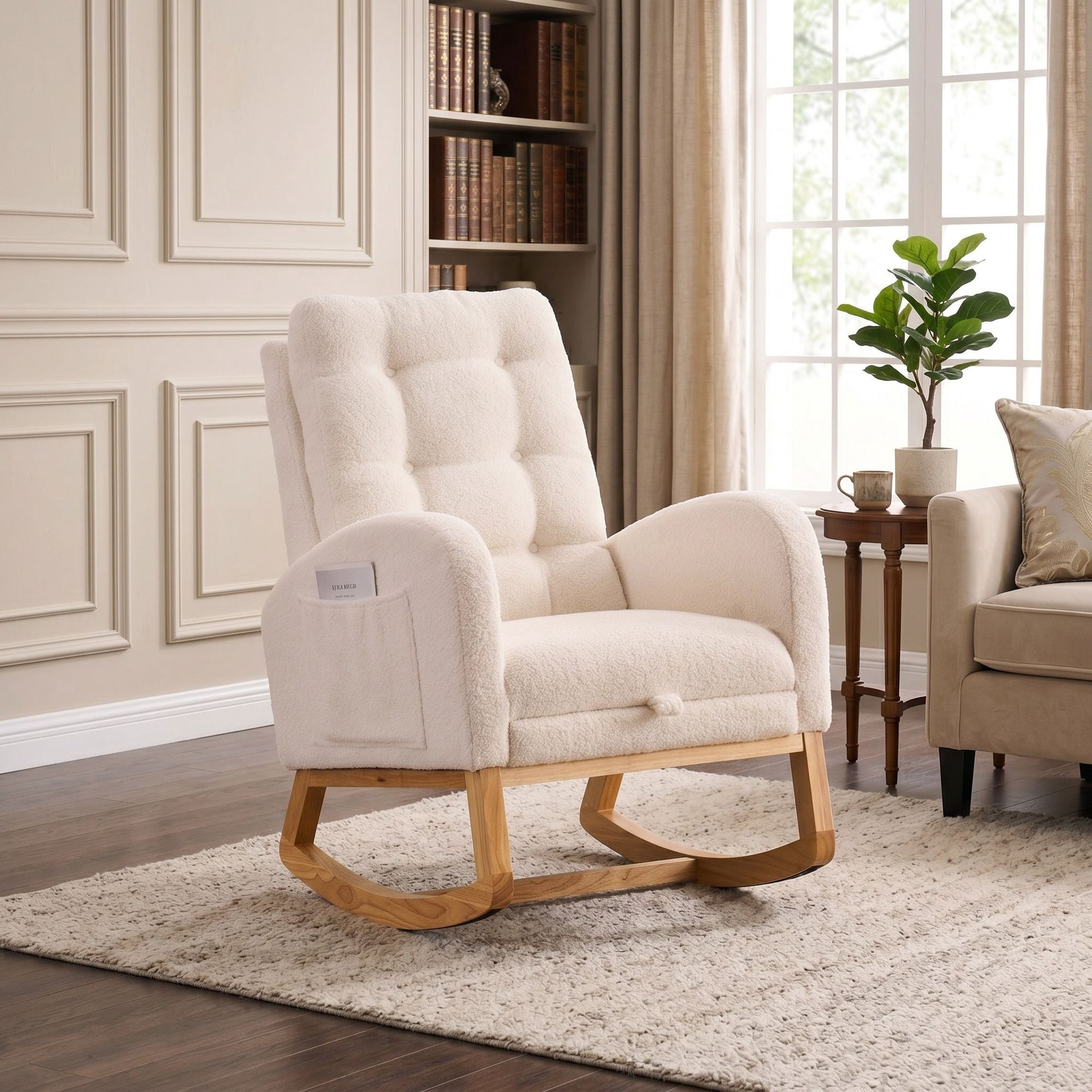 Sailvan Upholstered High Back Accent Rocking Chair with Footrest & Storage Pocket for Living Room