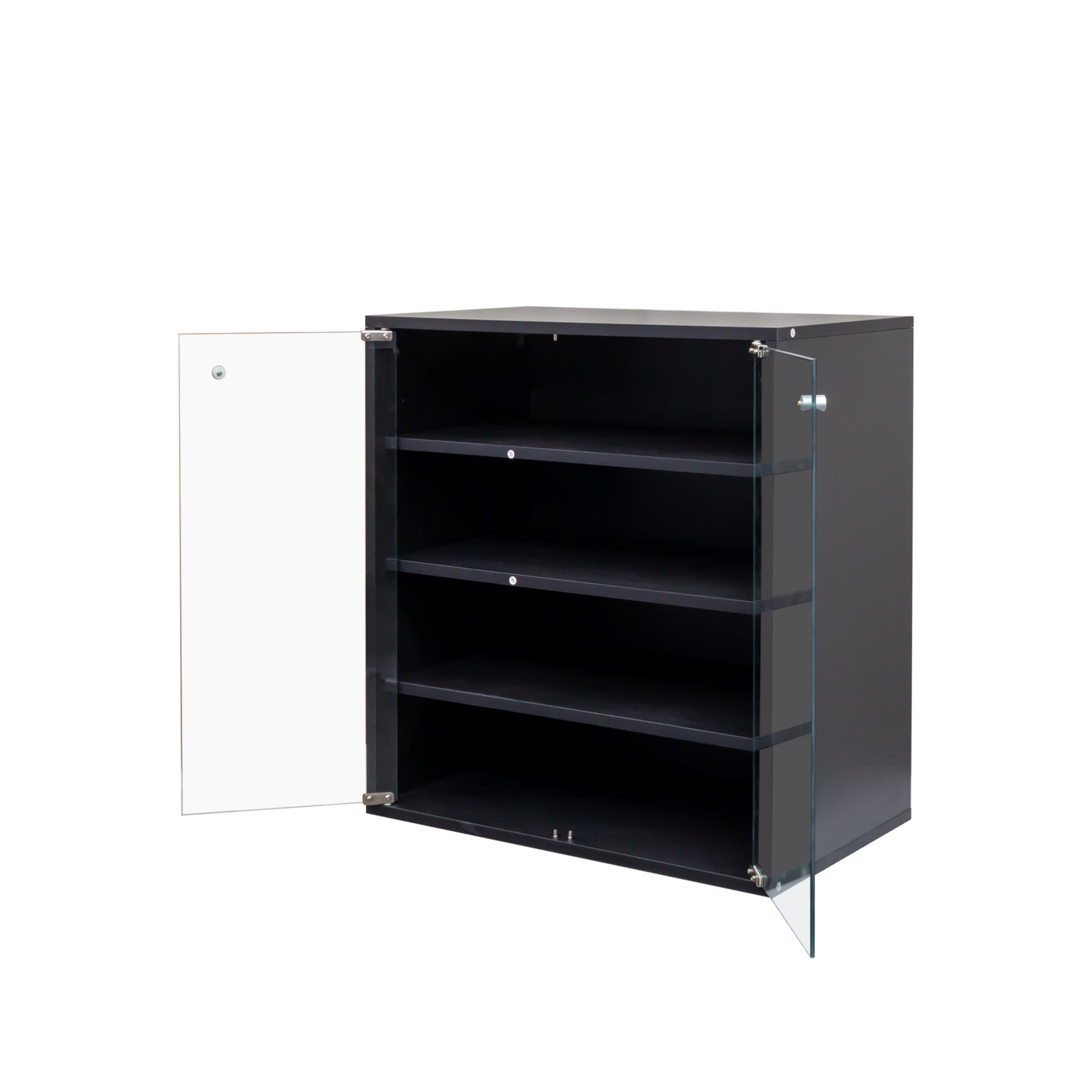 Noble House Kael 23.6" 4-Tier Stackable Shoe Display Cabinet, Tempered Glass Door, RGB LED with Remote, Black