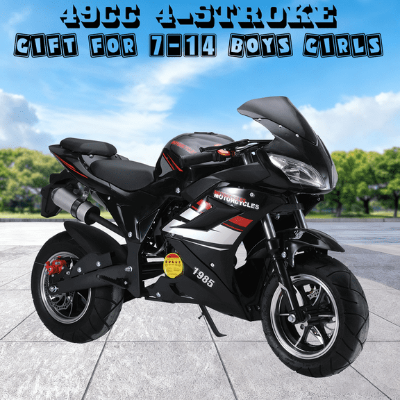 Seipouy 49cc 4-Stroke Pocket Rocket Motorcycle, Gas Pocket Motorbike with Front Rear Disc Brakes, 1.8L Gas Tank,330 lbs Load Capacity Mini Pocket Bikes for Adults,Mini Motorcycle