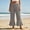 Gray, variant on Jerdar Linen Pants Women Summer Casual Loose Wide Leg Drawstring Elastic Waist Ruffle Hem Capri Pants with Pockets XL