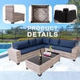 thumbnail image 2 of Outdoor Patio Furniture Set, Sectional Rattan Outdoor Sofa Set Gray White PE Rattan Wicker with Navy Cushion, Patio Conversation Set with 5 Seat Cushions and 2 Tempered Glass Table, 7 Pieces, 2 of 6