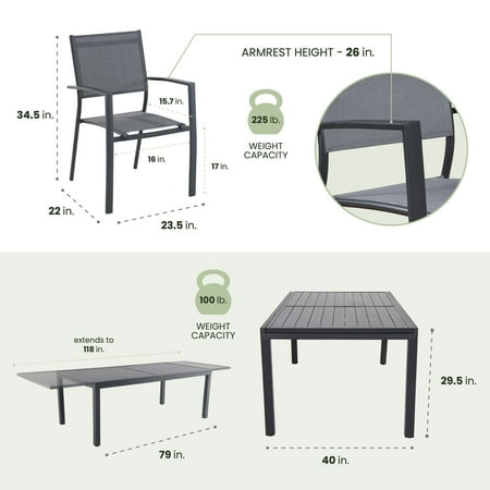 Hanover Naples 11 Pcs Aluminum Outdoor Dining Set, Gray