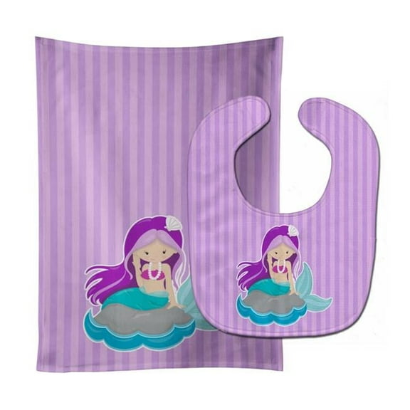 Beach Mermaid Purple Hair No.3 Baby Bib & Burp Cloth