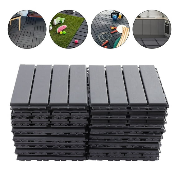 Aiqidi 30pcs Interlocking Wood Flooring Pavers Tiles Plastic Anti-Slip Patio Deck Tiles Outdoor Drainage Flooring Pavers for Porch Balcony Backyard 12''x12''