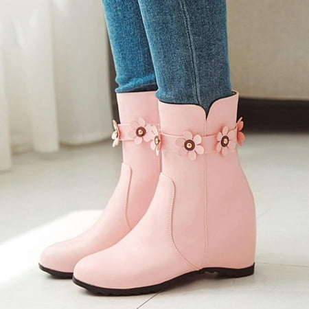 

Tdoqot 2023 Boots for Women- Chunky Heel High-Heels Christmas Gifts Casual Women s Mid Calf Boots Pink 40