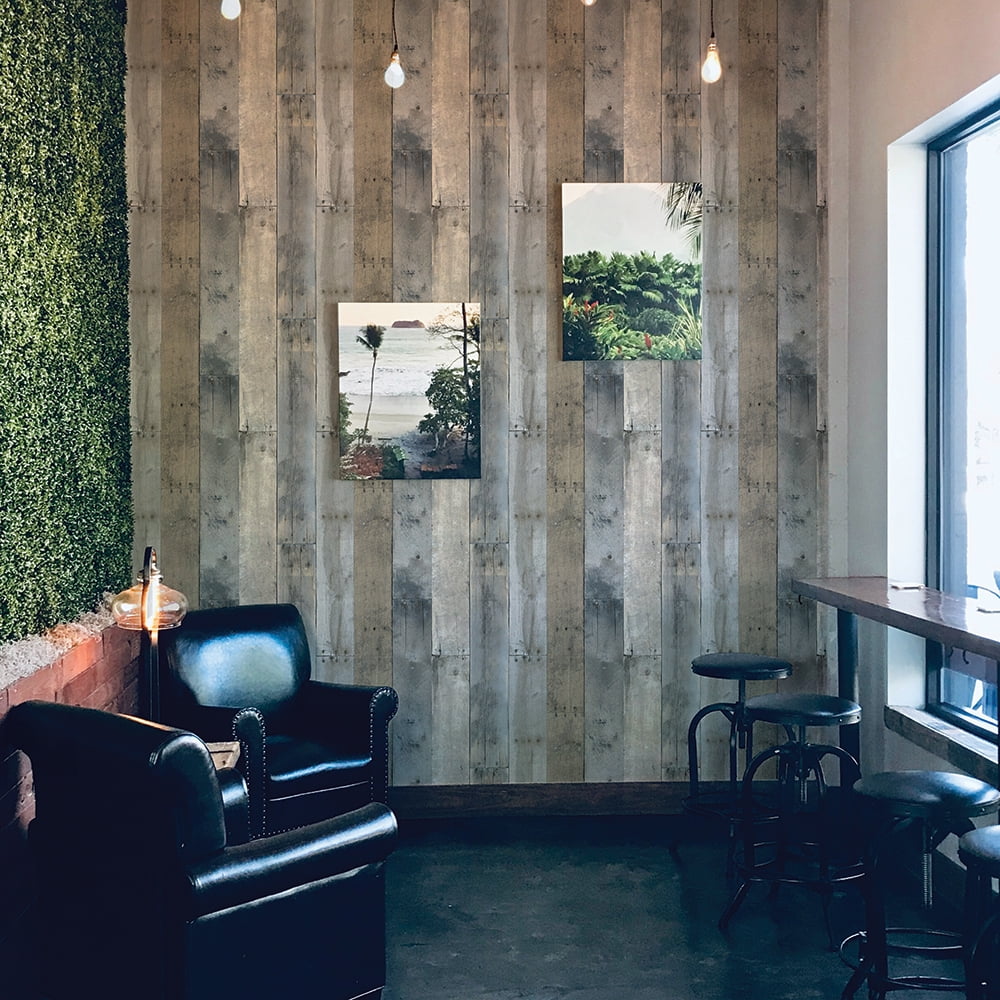 Tempaper Repurposed Wood Multicolor Peel and Stick Wallpaper, 20.5" x 16.5'