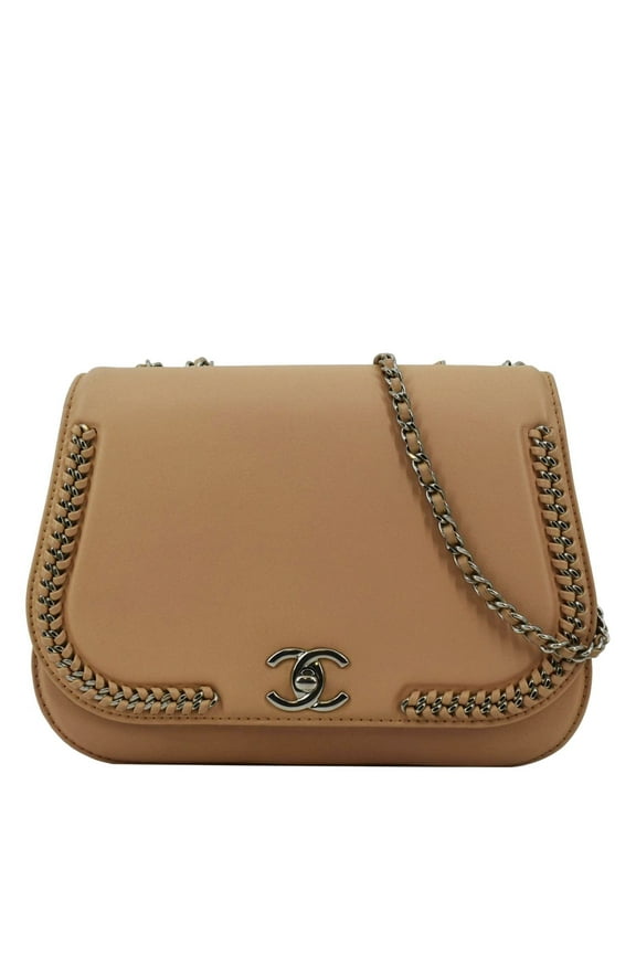 Pre-Owned CHANEL Braided Chic Flap Small Leather Shoulder Bag Light Beige