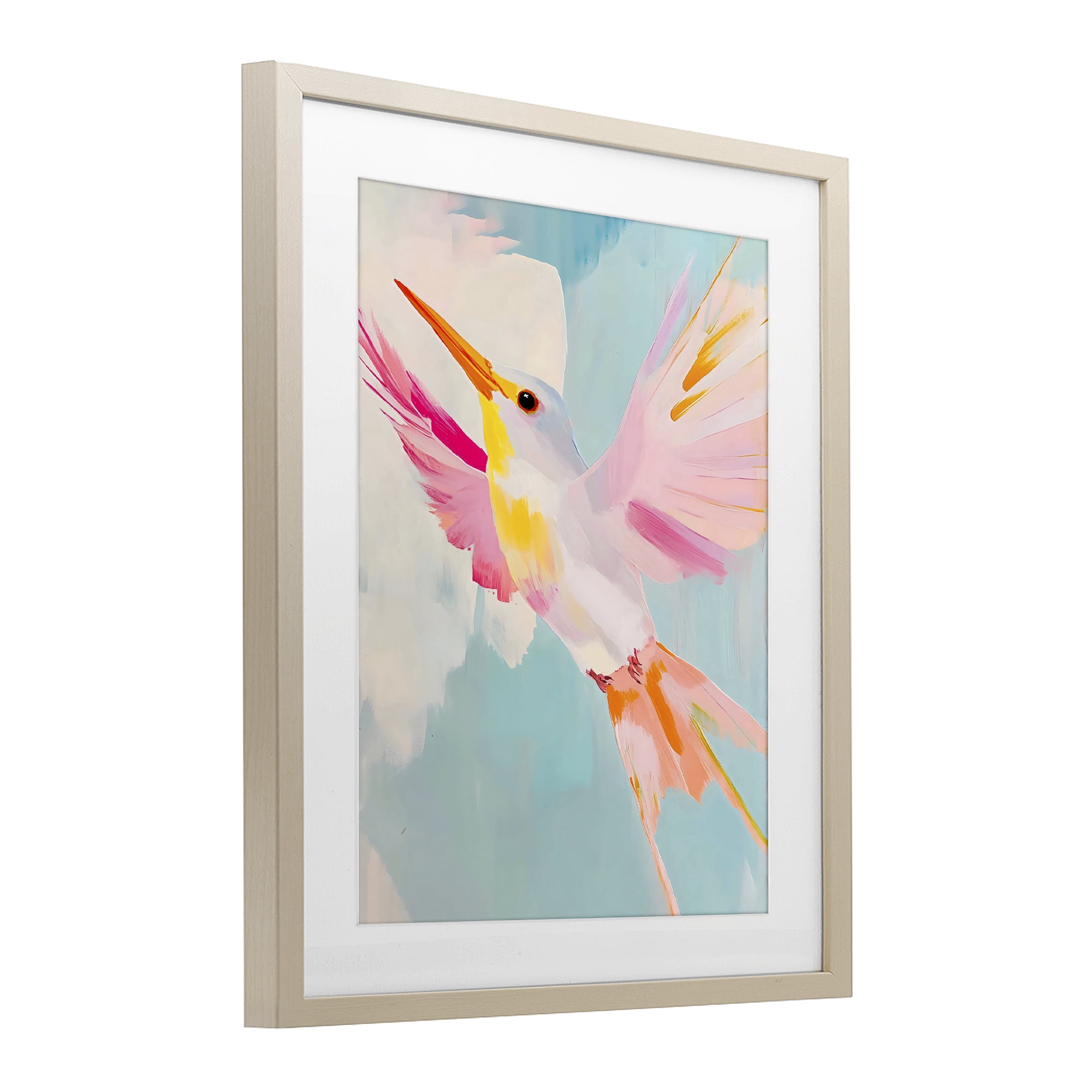 Stupell Industries Pastel Hummingbird Soaring Birch Framed Print Under Glass, design by The Prints Vibe