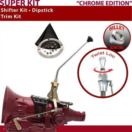 American Shifter C4 Shifter Kit 12 in. Trim Kit Dipstick Chrome Push Button Black Boot Billet Knob for F81F0