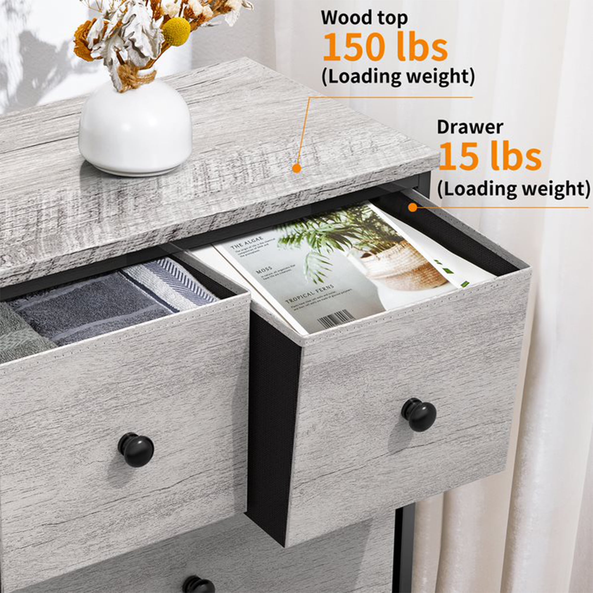 REAHOME 8 Drawer Steel Frame Wood Top Storage Organizer Dresser for Closet,  Living Room, and Entryway with 2 Additional Drawer Organizers, Light Grey