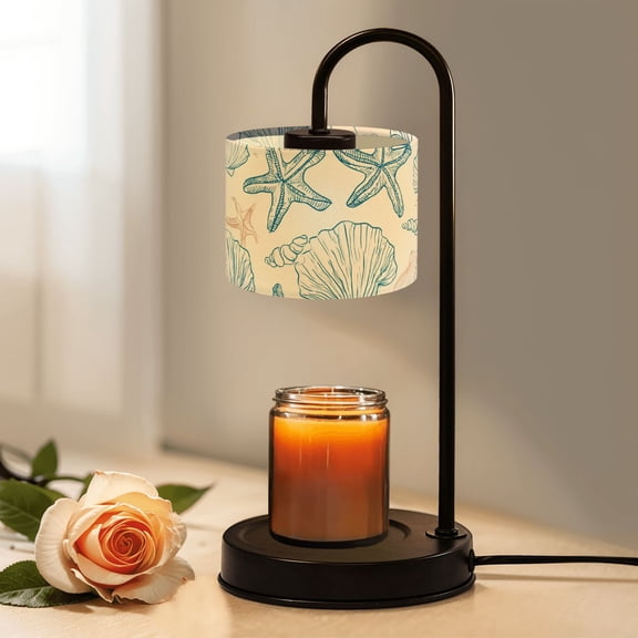 Candle Warmer Lamp with Timer Dimmer Coastal Seashell Starfish Line Art Blue Beige White Candle Lamp Warmer for Jar Candle with 4 Bulbs Gifts for Women Mother's Day Gift House Warming Gifts