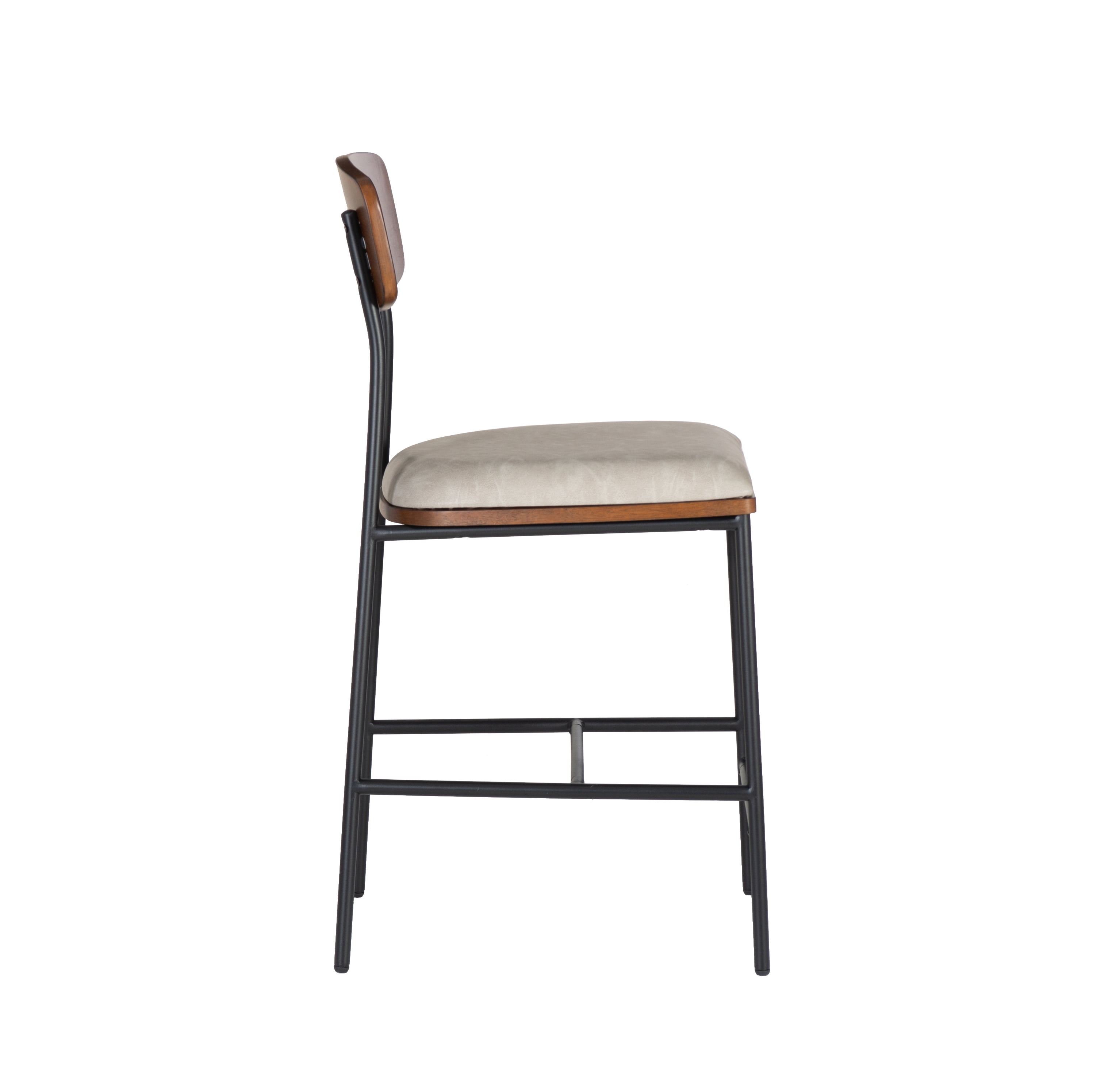 Linon Ryder Counter Stool Cream Faux Leather Padded Seat Steel Frame in Black