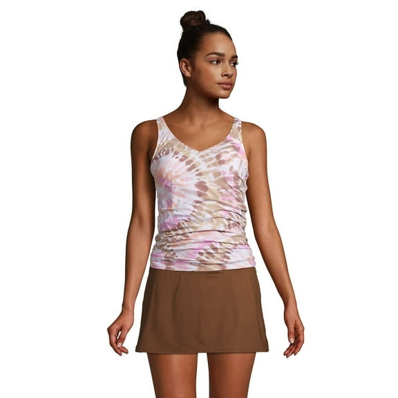 Lands' End Womens Chlorine Resistant Adjustable V-Neck Underwire Tankini Top White Burst Tie Dye Regular 12