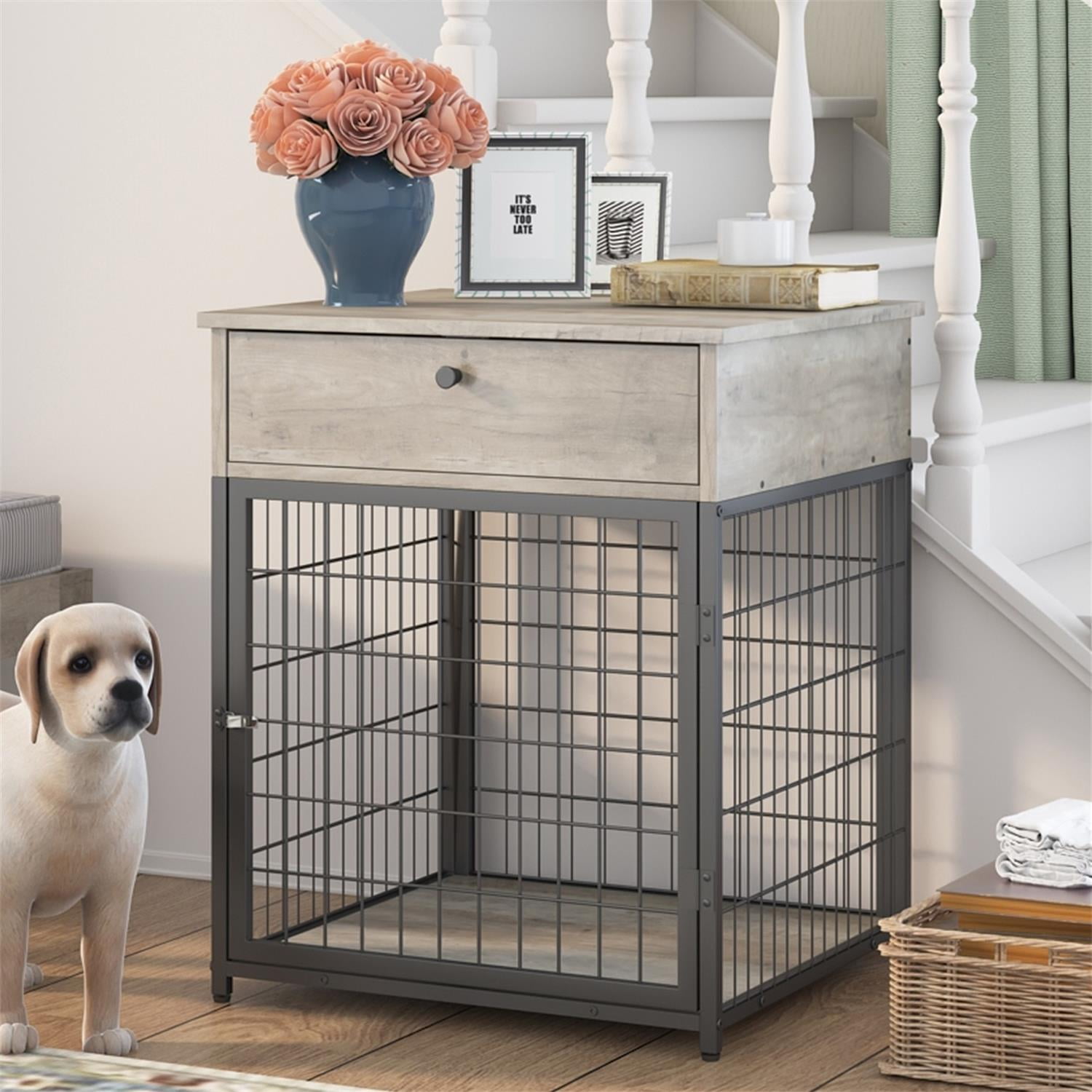 Pefilos 31" Furniture Style Dog Crate with Rotatable Feeding Bowl, 2 Anti-Escape Doors, Indoor Pet Kennel Dog Cage for Medium Dogs, Beige Pefilos 31" Furniture Style Dog Crate with Rotatable Feeding Bowl, 2 Anti-Escape Doors, Indoor Pet Kennel Dog Cage for Medium Dogs, Beige