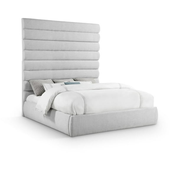 Meridian Furniture Adam Grey Linen Textured Fabric King Bed
