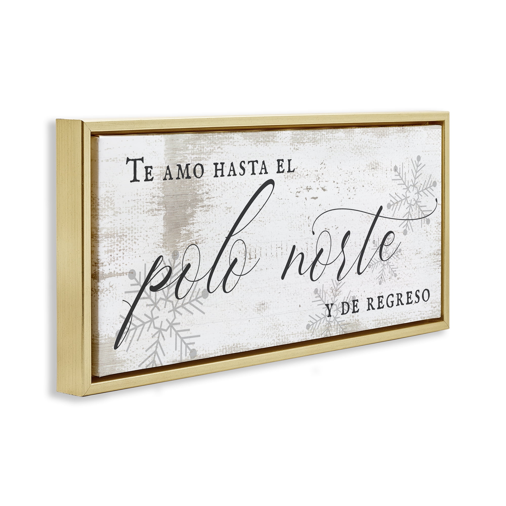 Stupell Industries Te Amo Hasta el Polo Norte Holiday Painting Gold Floater Framed Art Print Wall Art, 31 x 14