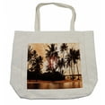 thumbnail image 1 of Beach Shopping Bag, Tropic Ocean Sea Love Bora Bora Island Palms Art Scenery View in Sunset Colors, Eco-Friendly Reusable Bag for Groceries Beach and More, 15.5" X 14.5", Cream, by Ambesonne, 1 of 2
