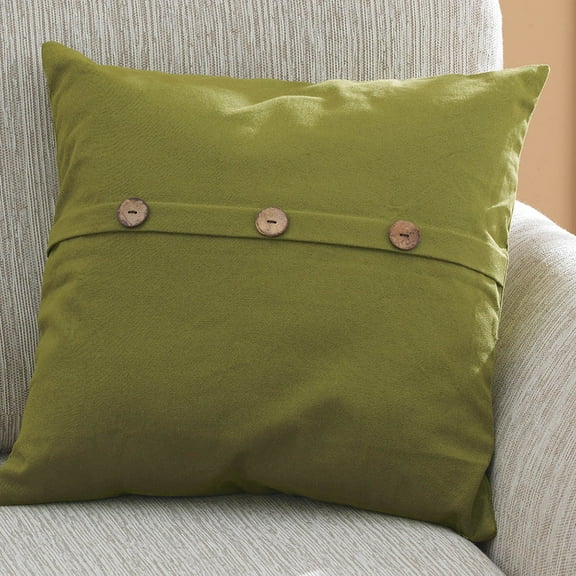 HomeMagic, 18" x 18" Green Button Decorative Pillow Covers, 100% Cotton, Set of 2