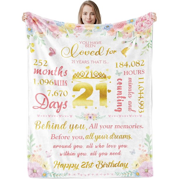LHSHID 21st Birthday Blanket Gifts for Her Happy 21st Birthday Throw Blanket for Women Best 21st Birthday Gifts Ideas for Daughter Girls Bday Present 50"x60"