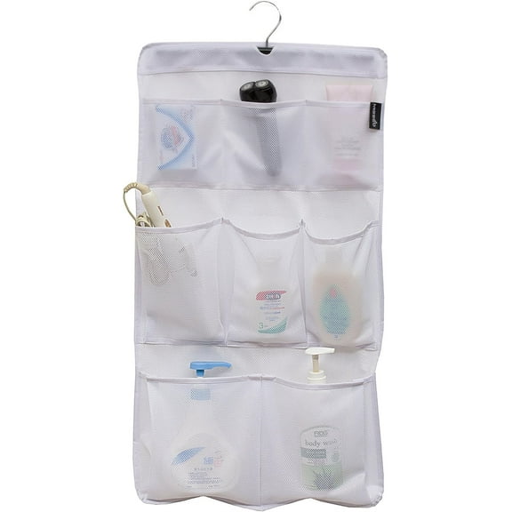 1 PC Mesh Shower Organize Hanging Bag,Narrow Over the Door/Wall Shoe Organizer,Hanging Shoe Rack with 8 Pockets,Clear Mesh Pocket for Closet,Breathable Space Saving Large Shoe Organizer