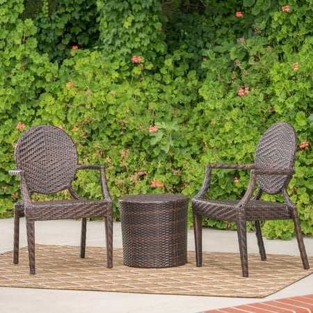 Anaheim 3 Piece Set - Anaheim Outdoor 3 Piece Wicker Stacking Chair Chat Set with Round Drum Table, Multibrown