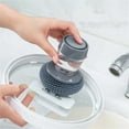 thumbnail image 1 of pstuiky Automatic Press Liquid Dispensing Scrub Brush Built-In Detergent Tank Heavy Duty Rustproof Steel Wool Short Handle Pot & Pan Cleaner Dishwasher Safe Kitchen Cleaning Tool, 1 of 2
