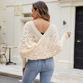 thumbnail image 3 of SWSMCLT Women's Billowy Pullover Sweater Casual Elegant Date Deep V Neck Convertible Batwing Sleeve Knit Knitwear Apricot Small-X-Large, 3 of 5