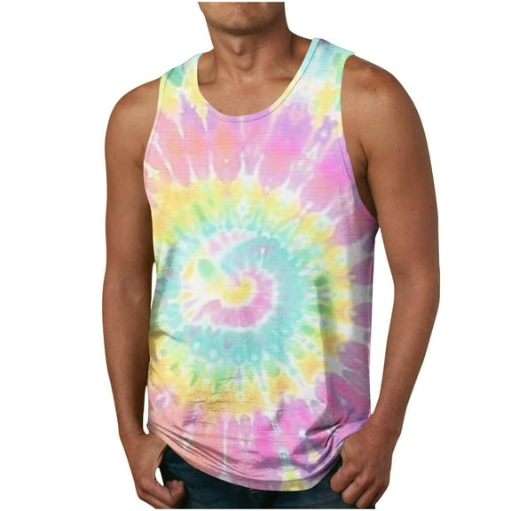RYRJJ Men's Tie Dye Tank Tops Summer Casual Beach Shirts Sleeveless Shirt for Bodybuilding Gym Fitness Training(Purple,6XL)