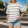 thumbnail image 2 of YUGYXL Fashion Striped Shirts for Women Short Sleeve Blouses Crew Neck Summer Tops Going Out Loose Tshirts Gray S, 2 of 6