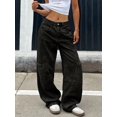 thumbnail image 4 of Women's Mid Rise Wide Leg Light Blue Patchwork Cargo Jeans Casual Streetwear Denim Pants, 4 of 8