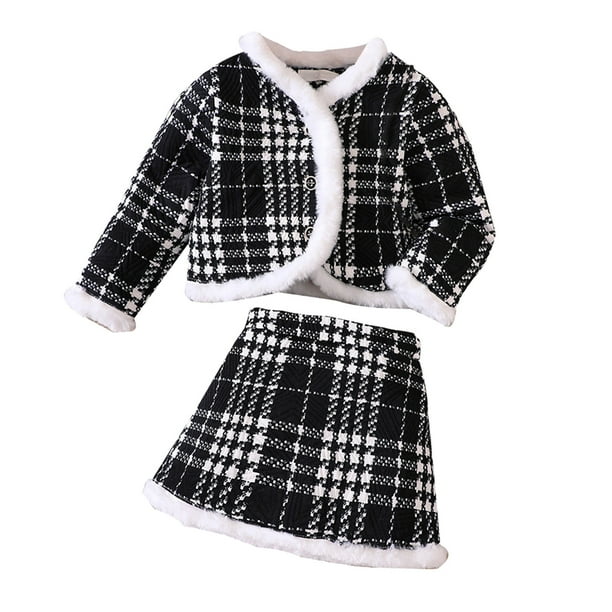 Gibobby Conjunto de pants para niño Abrigo de invierno para niñas pequeñas, Tops para niños, ropa de abrigo de lana cálida, trajes de falda(Negro, 12-18 Meses)