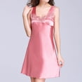 thumbnail image 2 of Defitshape Women's Sleeveless Nightgown Sexy Satin Sleep Dress Built-in Bra V Neck Tank Lounge Dresses Mini Lace Nightdress Silk Silky A-line Coral XX-Large, 2 of 5