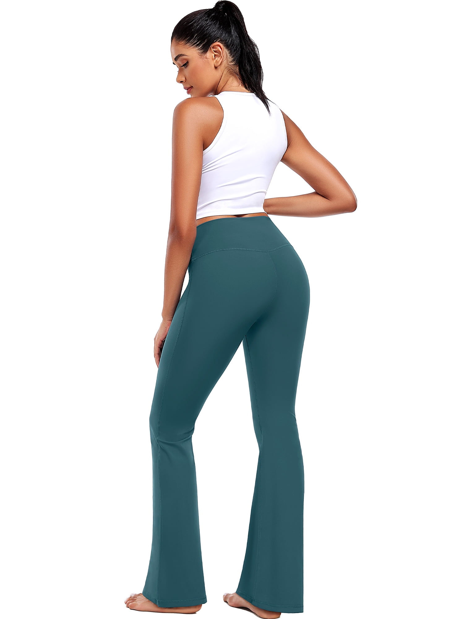 NELEUS ButterSoftFlex Womens Flare Leggings Athletic Yoga Workout Pants Bootcut High Waist with Waistband Pocket,Dark Green,US Size M