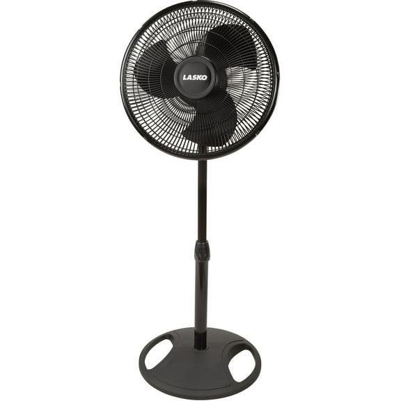 Lasko 16" Oscillating 3-Speed Pedestal Fan with Adjustable Height, 47" H, Black, 2521, New