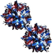 Holographic Cheer Pom Poms Cheerleading Cheerleader Gear 2 piece 1 pair(Royal blue/Red/Silver)