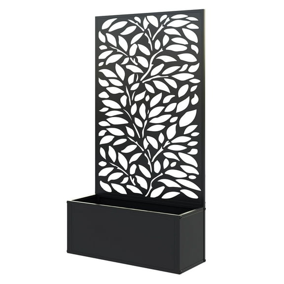 Metal Garden Bed with Trellis, Wall Mounted/Freestanding Planter for Climbing Plants, Patio, Balcony - Black, 24"L x 9.1"W x 44.5"H