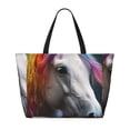 thumbnail image 2 of Balery Colorful Haired White Horse Beach Travel Bag - Water-Resistant, Large Capacity Lightweight Tote with 7 Pockets for Women and Men - Perfect for Beach, Pool, Gym, and Travel, 2 of 6