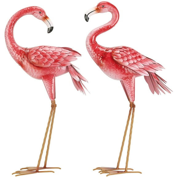 Flamboyant 35″ Metal Pink Flamingo Statue Pair of Yard Garden Metal Sculptures Home, Patio, Backyard Decor