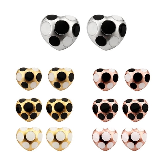 Rose Gold Platinum Plated Black White Earrings Stud Push Back Heart .72" L304