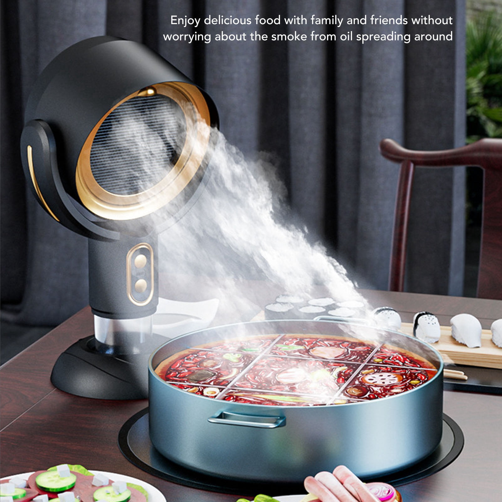 NFTIGB Portable Range Hood Rechargeable Desktop Exhaust Fan with 2 Speed 3000mAh Battery Detachable Filter for Indoor BBQ Hot Pot Gold (5.9 inches / 15 cm)