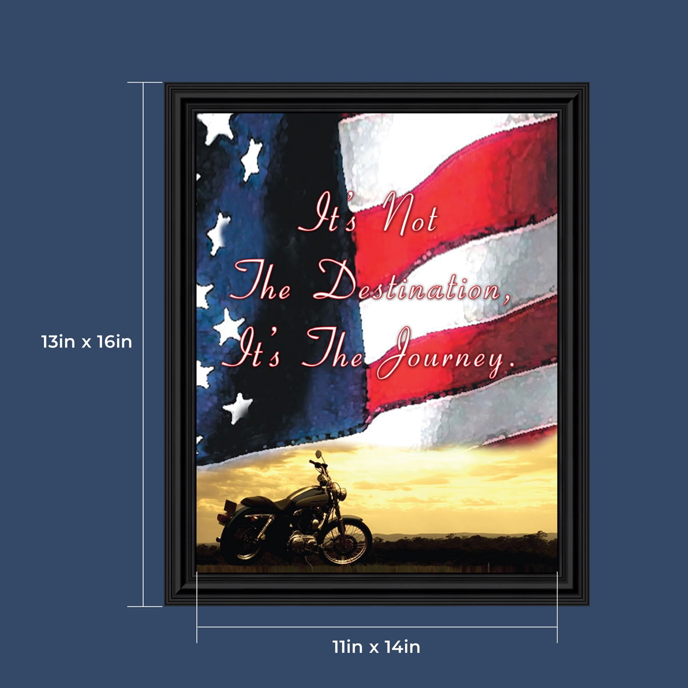Harley Davidson Gifts for Men and Women, Patriotic Harley Accessories, Harley Davidson Wedding Gifts, Sunset American Flag for Harley Riders, "It's Not the Destination" Unique Motorcycle Decor, 2122