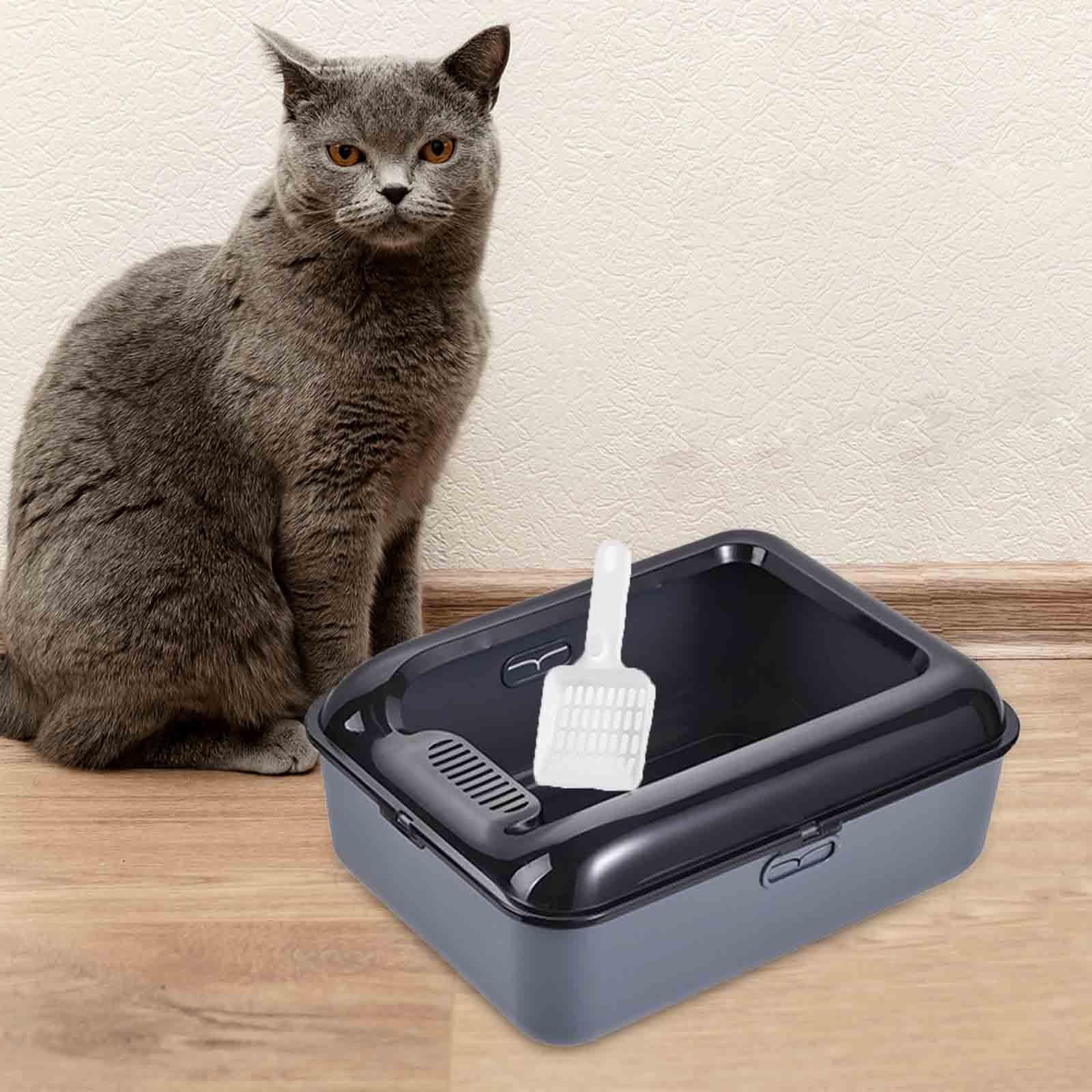 perfeclan Cat Litter Box Open Top Pet Litter Tray Cat Litter Container Cat Pan Prevent Sand Leakage Semi Enclosed Cat Toilet Removable Gray M