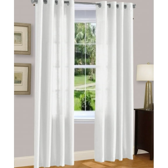 1 PANEL MIRA SOLID WHITE SEMI SHEER WINDOW FAUX SILK ANTIQUE BRONZE GROMMETS CURTAIN DRAPES 55 WIDE X 108" LENGTH