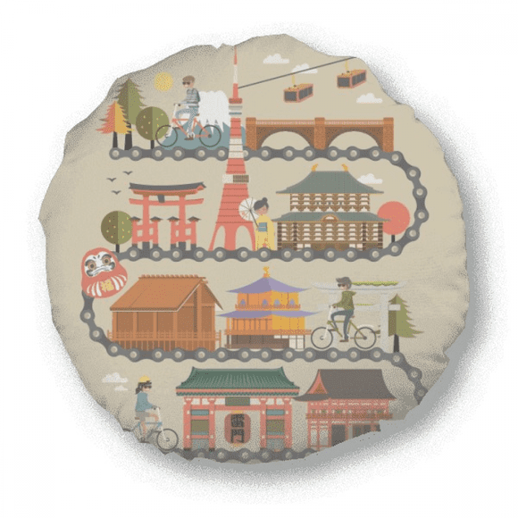 Traditional Japanese Riding Landshape Map Round Throw Pillow Home Decoration Cushion