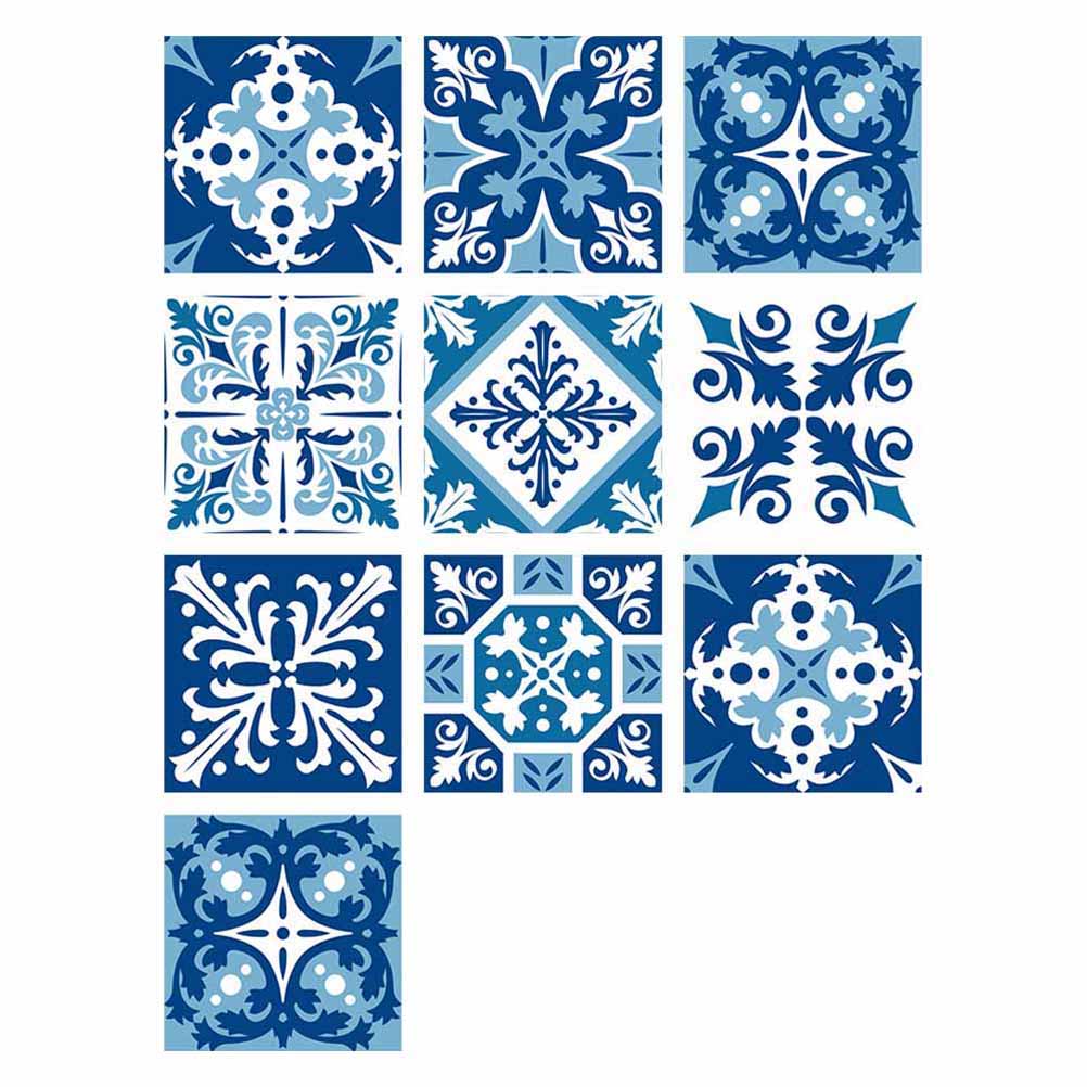 10 Pcs 20x20cm Floral Pattern Blue Wall Sticker Tiles Decal Waterproof